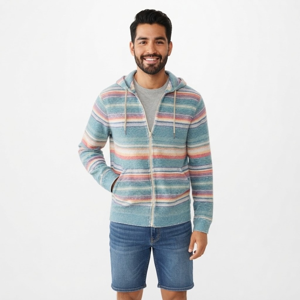 Faherty Whitewater Full Zip Hoodie Mens XL Island Sunrise NWT Striped Jacquard